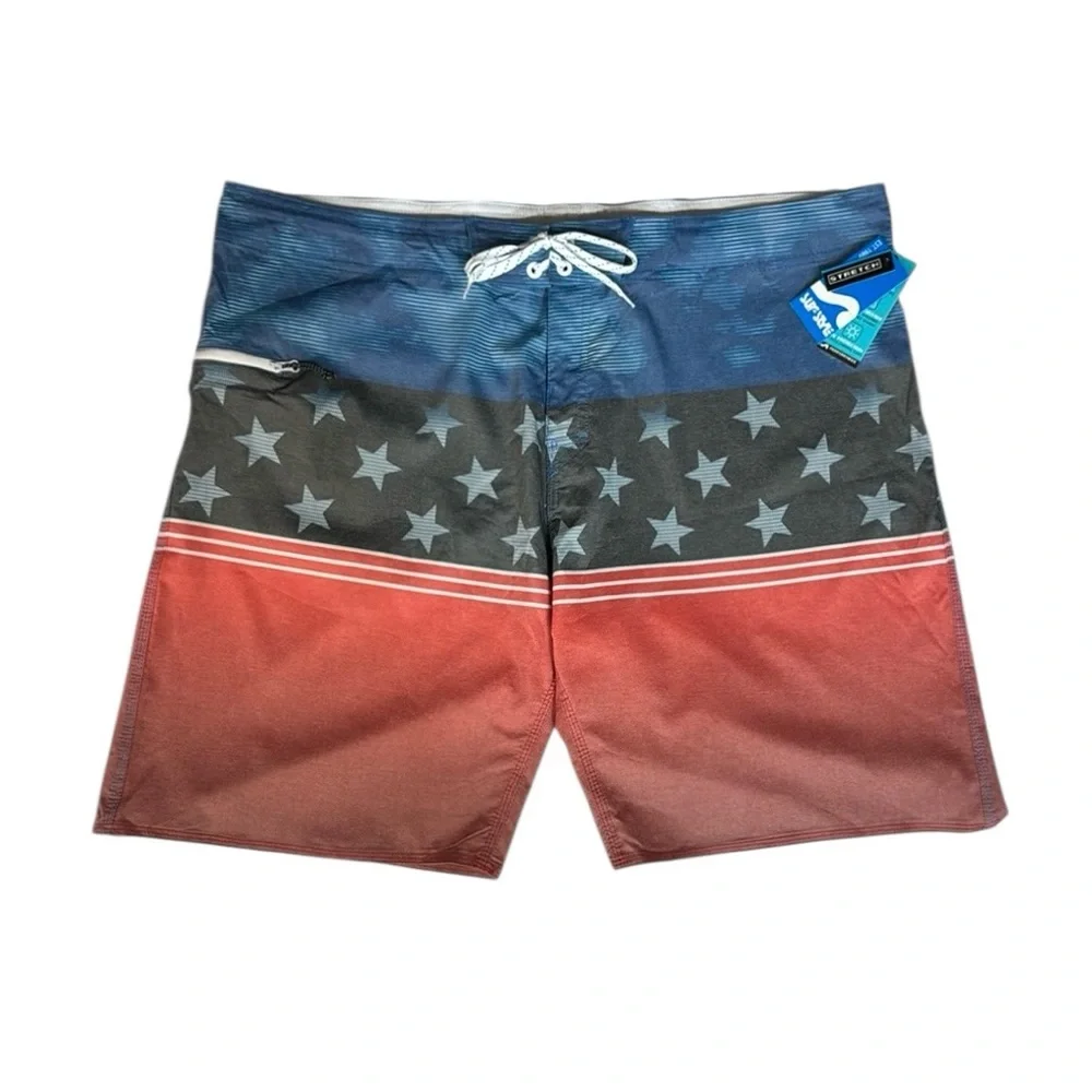 NWT Surfstyle Red White Blue Gray Patriotic Men's Stretch Swim Board Shorts 38